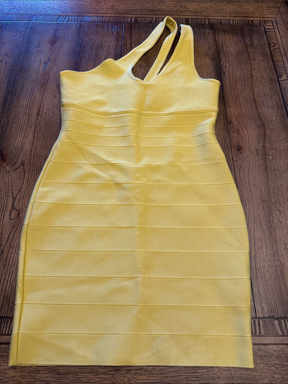 Herve Leger Yellow One-Shoulder Bandage Dress with tags